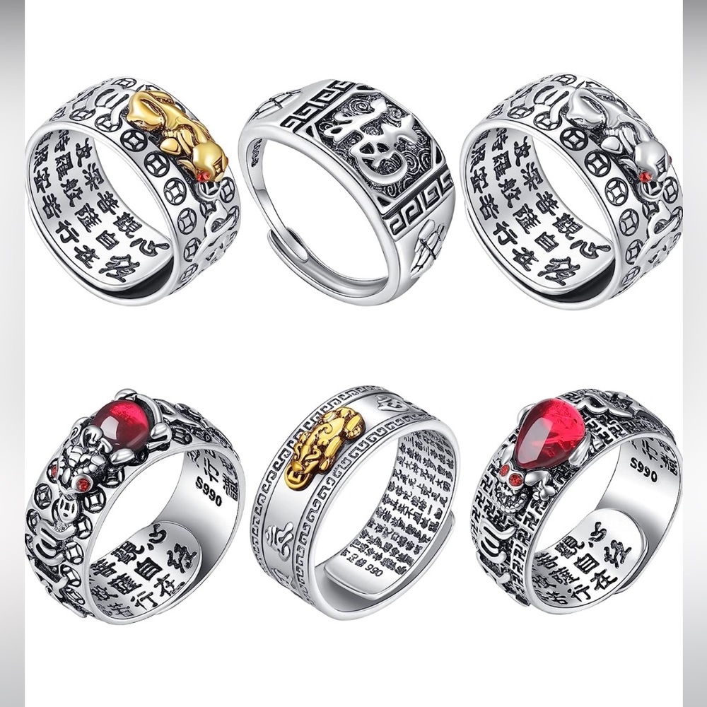 Feng Shui Ring Pixiu Mantra Rings Set Buddha Titanium Retro Vintage Men/Women